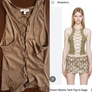 Miaou green mystic lace up cut out tank top sage moss s